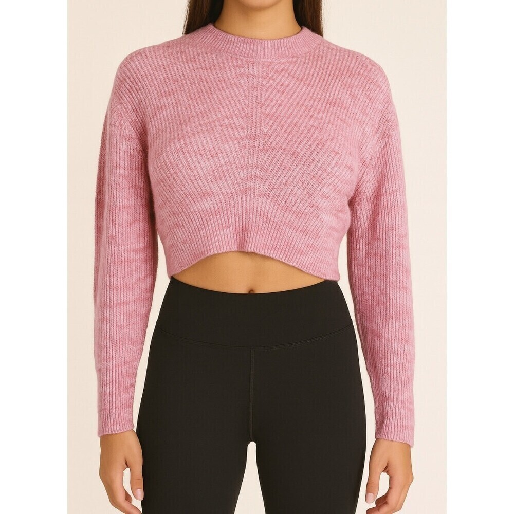 Topshop petite pink mottled cropped puff sleeve sweater jumper size SM (4-6)